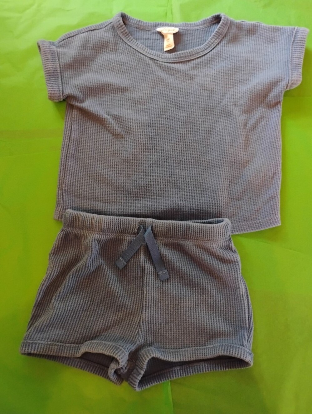 Cat & Jack Dusty Blue Waffle Knit Drawstring Jogger Shorts